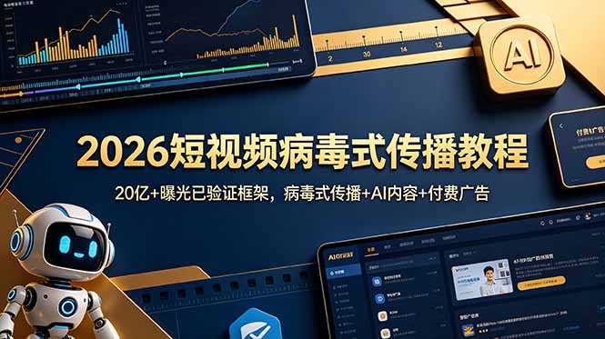 2026短视频病毒式传播教程：20亿+曝光已验证框架，病毒式传播+AI内容+付费广告-搞钱利器