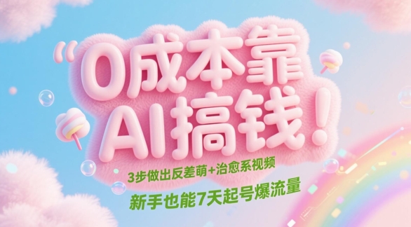 0成本靠AI搞钱！3步做出反差萌+治愈系视频，新手也能7天起号爆流量-搞钱利器