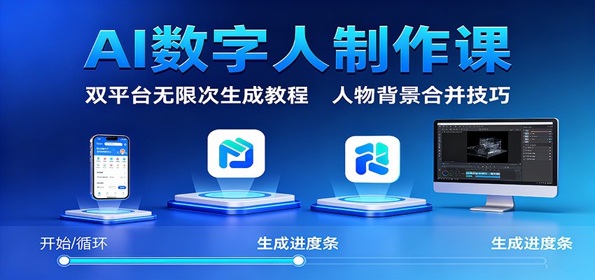 AI数字人制作课:双平台无限次生成教程,人物背景合并技巧-搞钱利器