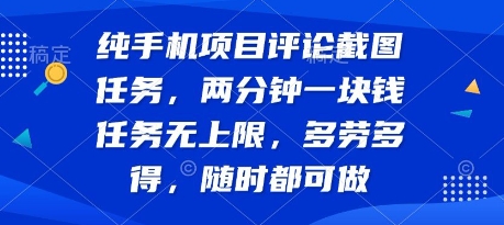 纯手机项目评论截图任务，两分钟一块钱 任务无上限多劳多得，随时随地都能做【揭秘】-搞钱利器