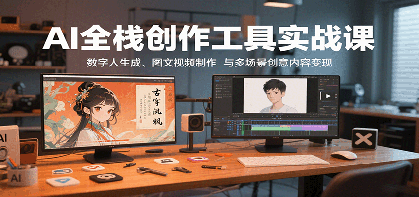 AI全栈创作工具实战课：数字人生成、图文视频制作与多场景创意内容变现-搞钱利器