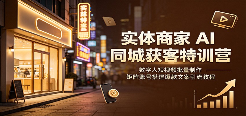 实体商家AI同城获客特训营：数字人短视频批量制作，矩阵账号搭建爆款文案引流教程-搞钱利器