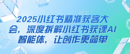 2025小红书精准获客大会，深度拆解小红书获课AI智能体，让创作更简单-搞钱利器