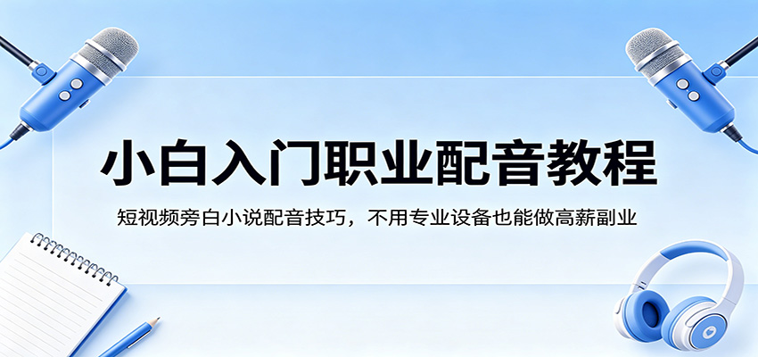 小白入门职业配音教程，短视频旁白小说配音技巧，不用专业设备也能做高薪副业-搞钱利器