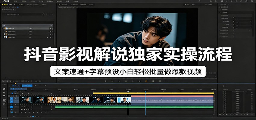 抖音影视解说独家实操流程，文案速通+字幕预设小白轻松批量做爆款视频-搞钱利器