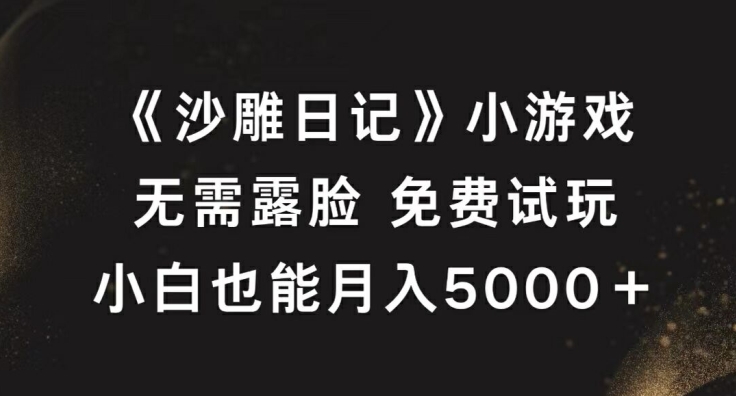 《沙雕日记》小游戏，无需露脸免费试玩，小白也能月入5000+【揭秘】-搞钱利器