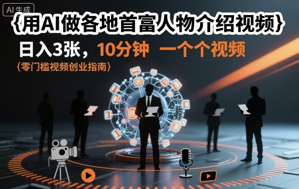 用AI做各地首富人物介绍视频，日入3张，10分钟一个视频-搞钱利器