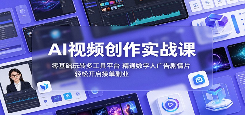 AI视频创作实战课：零基础玩转多工具平台，精通数字人广告、剧情片，轻松开启接单副业-搞钱利器