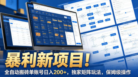 暴利新项目！全自动搬砖单账号日入200+，独家矩阵玩法，保姆级操作【揭秘】-搞钱利器