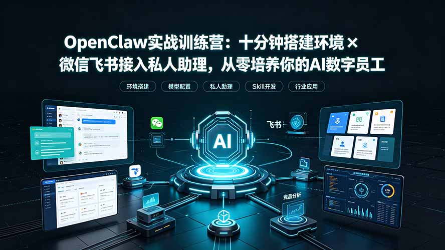 OpenClaw实战特训营：十分钟搭建环境×微信飞书接入私人助理，从零培养你的AI数字员工-搞钱利器