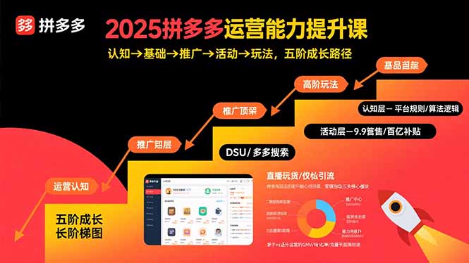2025拼多多运营能力提升课：认知→基础→推广→活动→玩法，五阶成长路径-搞钱利器