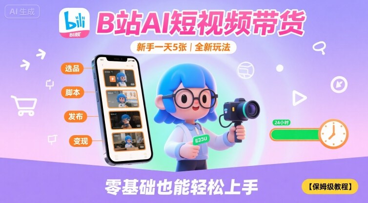 B站AI短视频带货，新手一天5张，全新玩法【保姆级教程】-搞钱利器