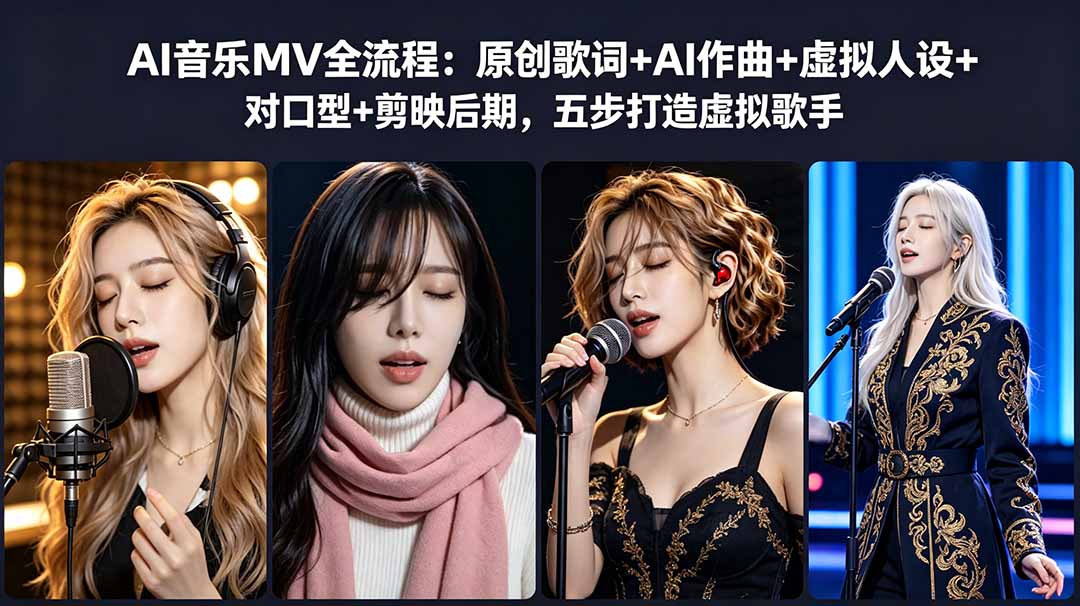 AI音乐MV全流程：原创歌词+AI作曲+虚拟人设+对口型+剪映后期，五步打造虚拟歌手-搞钱利器