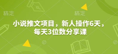 小说推文项目，新人操作6天，每天3位数分享课-搞钱利器