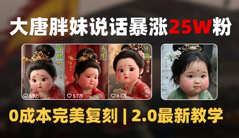 AI大唐胖贵妃说话2.0，40条视频暴涨40w粉，附独家变现攻略-搞钱利器
