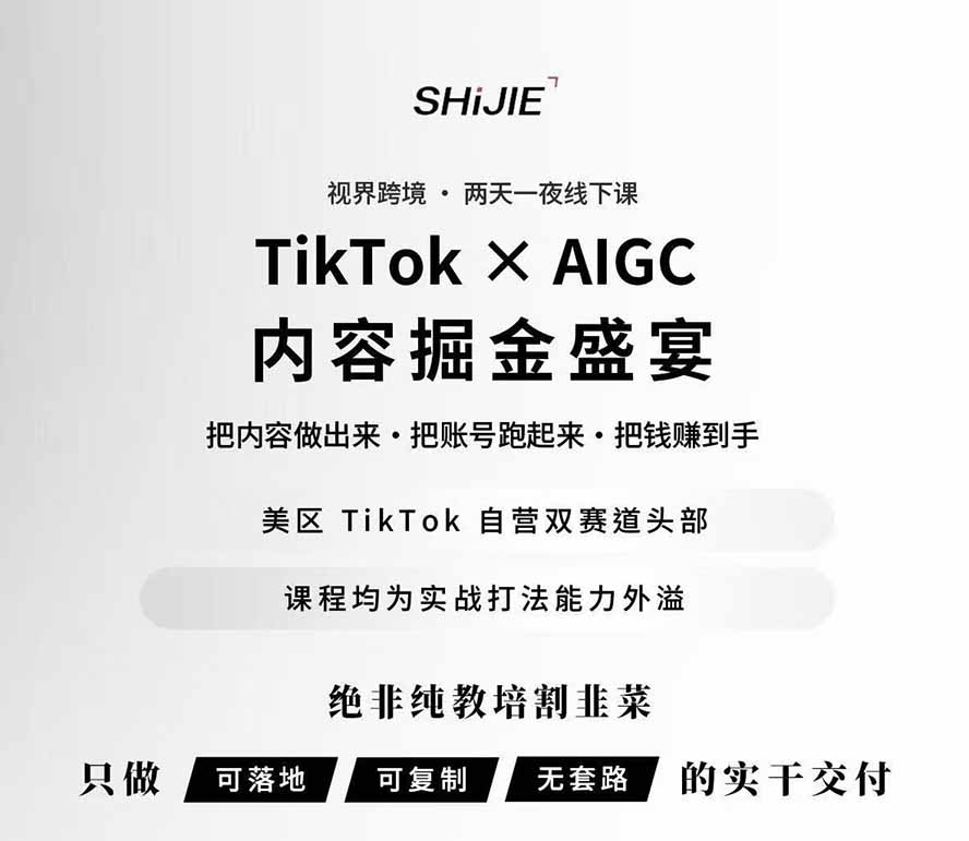 图片[1]-AIGC×TikTok美区短视频带货线下课；两天一夜完整回放，12小时高清视频收录头部操盘手全流程教学-搞钱利器