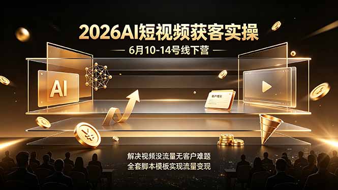 2026AI短视频获客实操6月10-14号线下营，解决视频没流量无客户难题，全套脚本模板实现流量变现-搞钱利器