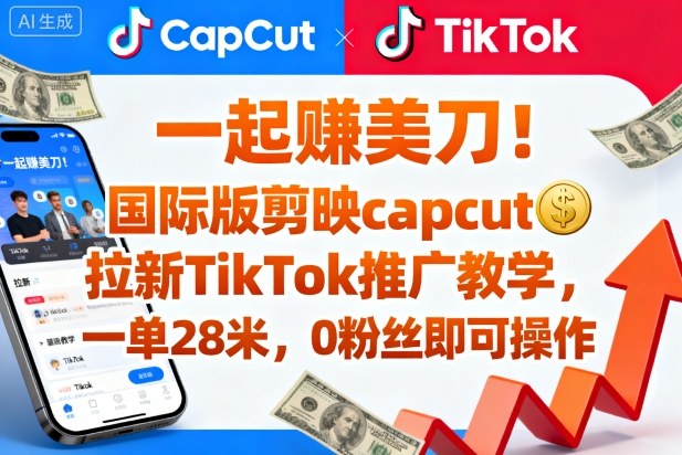 一起賺美刀！国际版剪映capcut拉新TikTok推广教学，一单28米，0粉丝即可操作(附推广入口和教学)-搞钱利器