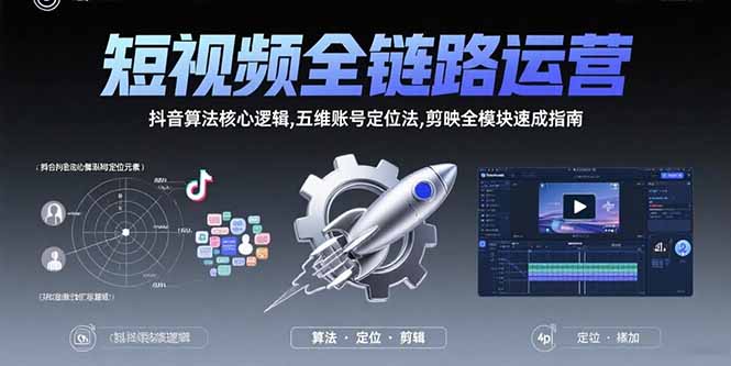 短视频全链路运营：抖音算法核心逻辑,五维账号定位法,剪映全模块速成指南-搞钱利器
