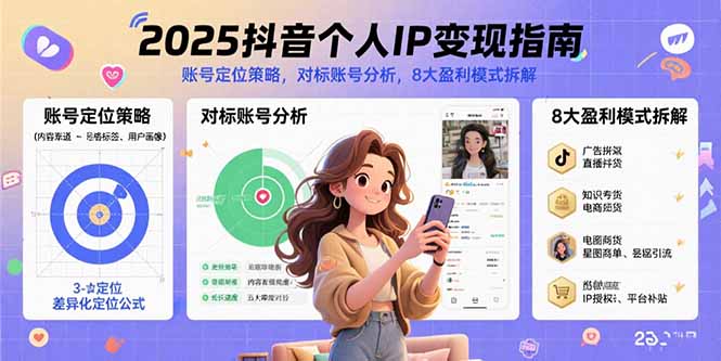 2025抖音个人IP变现指南，账号定位策略，对标账号分析，8大盈利模式拆解-搞钱利器
