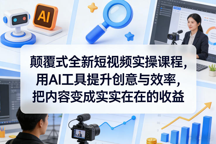 颠覆式全新短视频实操课程，用AI工具提升创意与效率，把内容变成实实在在的收益-搞钱利器