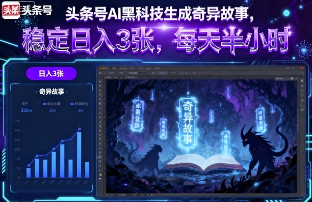 头条号AI黑科技生成奇异故事，稳定日入3张，每天半小时-搞钱利器