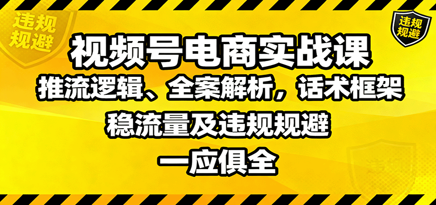 视频号电商实战课：推流逻辑、全案解析，话术框架，稳流量及违规规避等-搞钱利器