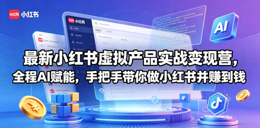最新小红书虚拟产品实战变现营，全程AI赋能，手把手带你做小红书并赚到钱-搞钱利器