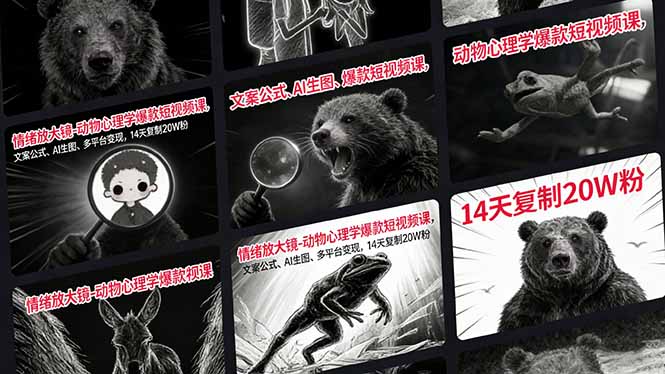 情绪放大镜-动物心理学爆款短视频课，文案公式、AI生图、多平台变现，14天复制20W粉-搞钱利器
