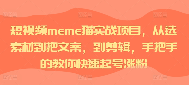 短视频meme猫实战项目，从选素材到把文案，到剪辑，手把手的教你快速起号涨粉-搞钱利器