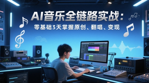 AI音乐全链路实战变现课：零基础3天掌握原创、翻唱、变现-搞钱利器