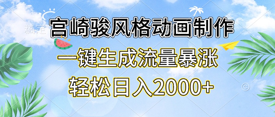 宫崎骏风格动画制作，一键生成流量暴涨，轻松日入2000+-搞钱利器