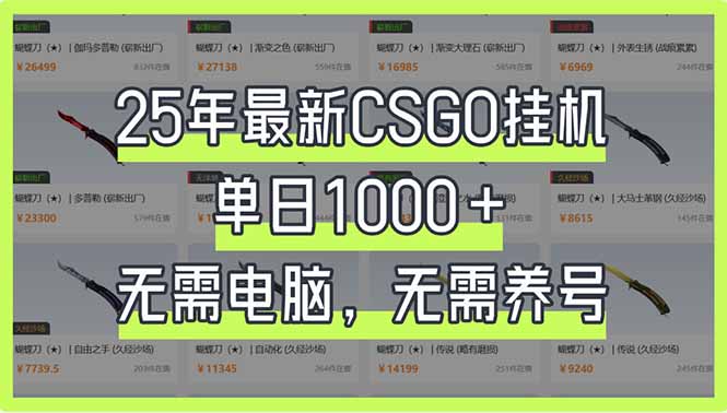25年最新CSGO挂机系统，单日1000+，无需电脑，无需养号，0基础可上手-搞钱利器
