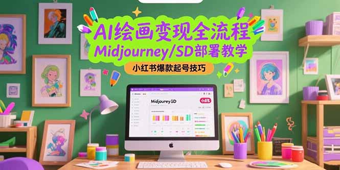 AI绘画变现全流程，Midjourney/SD部署教学，小红书爆款起号技巧-搞钱利器