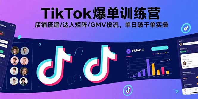 TikTok爆单训练营，店铺搭建/达人矩阵/GMV投流，单日破千单实操-搞钱利器