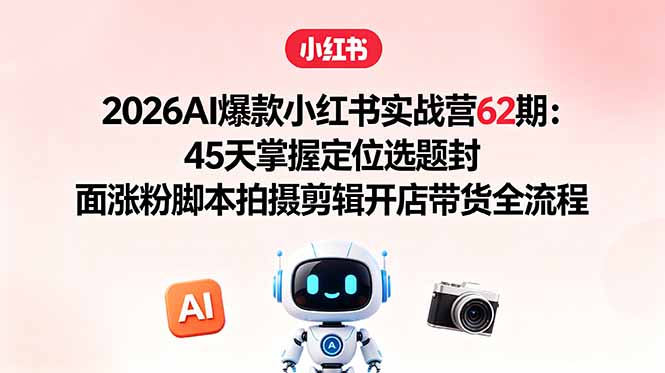 2026AI爆款小红书实战营62期：45天掌握定位选题封面涨粉脚本拍摄剪辑开店带货全流程-搞钱利器
