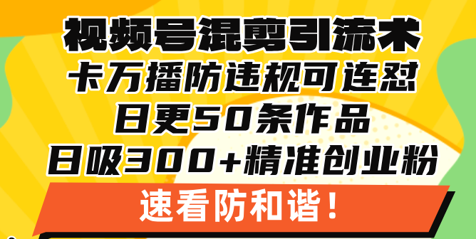 视频号混剪引流技术，500万播放引流17000创业粉，操作简单当天学会-搞钱利器