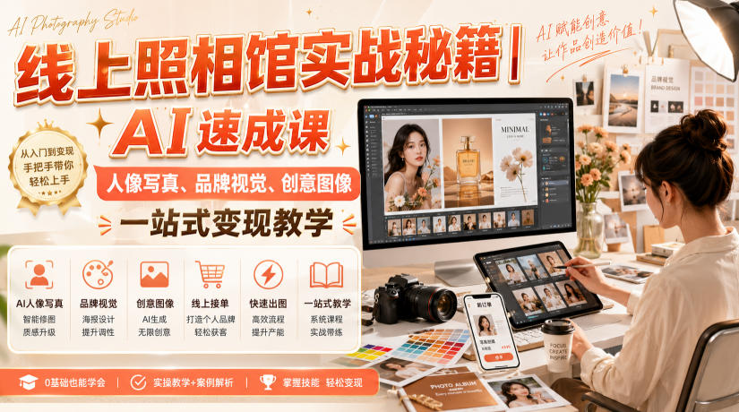 线上照相馆实战秘籍｜AI速成课，人像写真、品牌视觉、创意图像一站式变现教学-搞钱利器