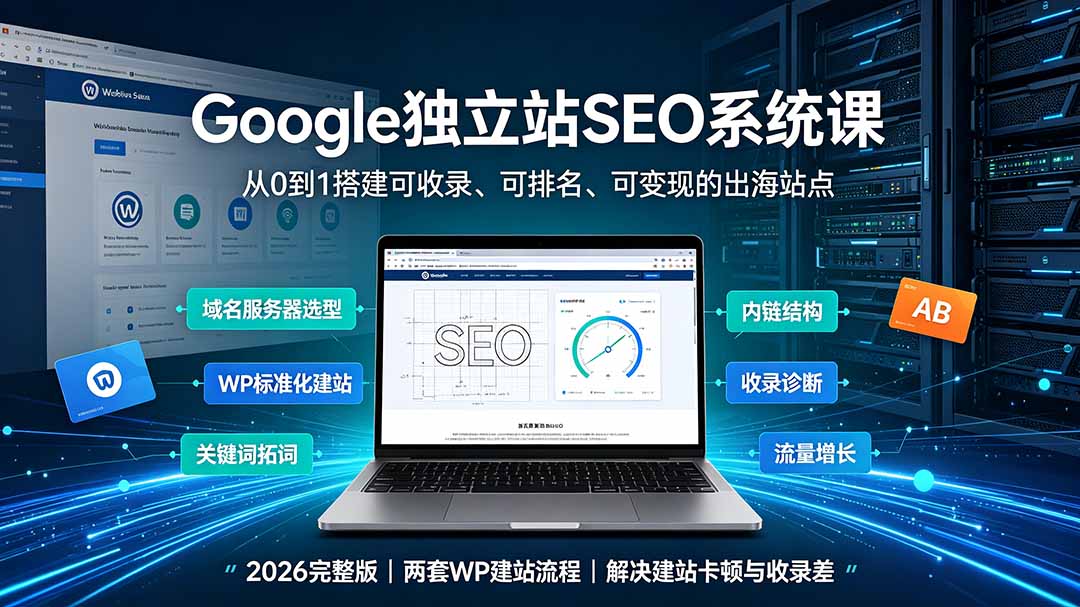 Google独立站SEO-7月系统课:出海基建×WordPress建站×AI内容生产×站内外优化×Search Console×AdSense变现-搞钱利器