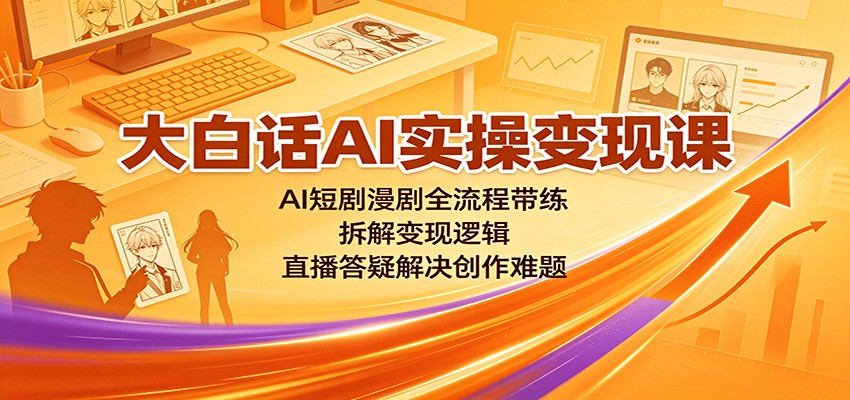 大白话AI实操变现课：AI短剧漫剧全流程带练，拆解变现逻辑，直播答疑解决创作难题-搞钱利器