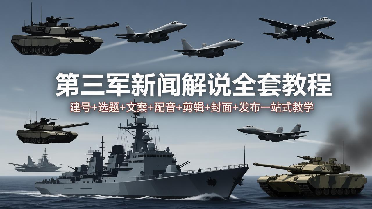 第三军迷新闻解说全套教程：建号+选题+文案+配音+剪辑+封面+发布一站式教学-搞钱利器