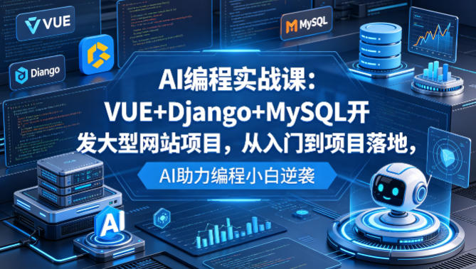 AI编程实战课：VUE+Django+MySQL开发大型网站项目，从入门到项目落地，AI助力编程小白逆袭-搞钱利器