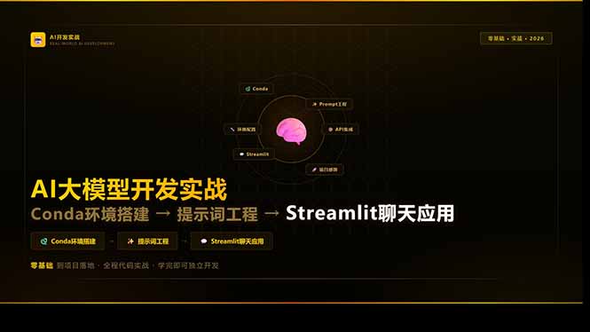 AI大模型开发实战：Conda环境搭建→提示词工程→Streamlit聊天应用，零基础到项目落地-搞钱利器