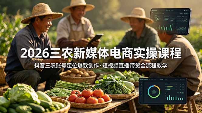2026三农新媒体电商实操课程：抖音三农账号定位爆款创作，短视频直播带货全流程教学-搞钱利器