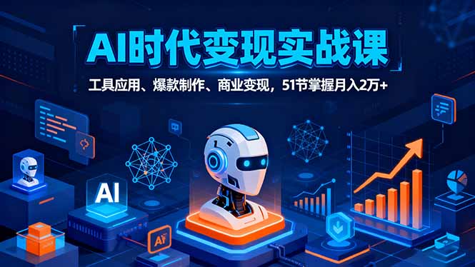AI时代全场景实战课，工具应用、爆款制作、商业变现，51节掌握月入2万+-搞钱利器