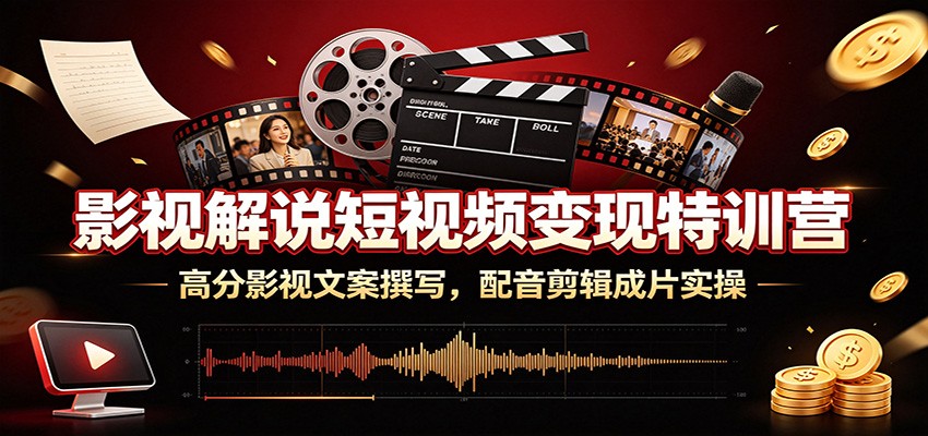 影视解说短视频变现特训营：高分影视文案撰写，配音剪辑成片实操-搞钱利器