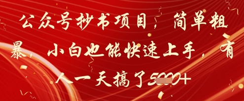 公众号抄书项目，简单粗暴，小白也能快速上手，有人一天搞了1k+-搞钱利器
