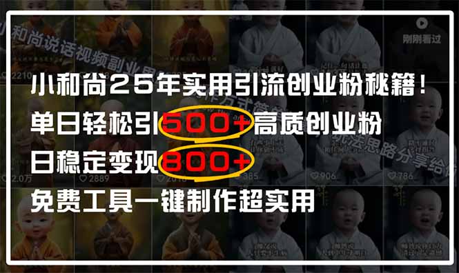 小和尚2025年实用引流秘籍！单日轻松引500+高质量创业粉，日变现800+，…-搞钱利器