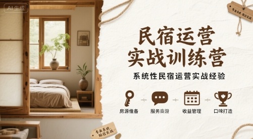 民宿运营实战训练营，系统性民宿运营实战经验-搞钱利器