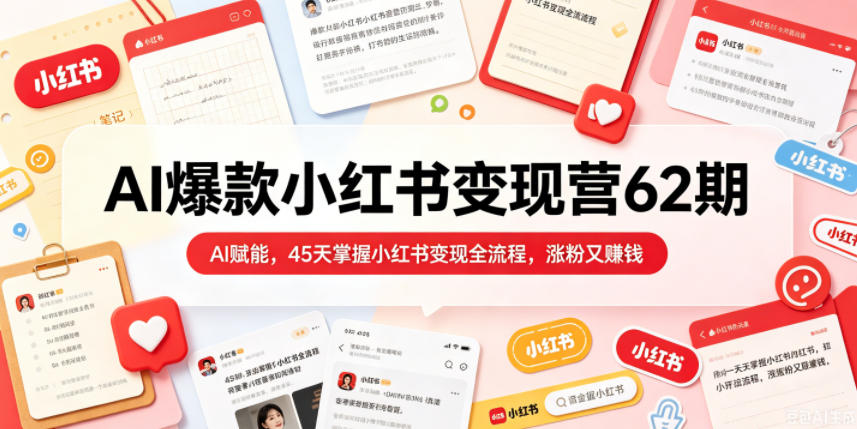 AI爆款小红书变现营62期2026年5月，AI赋能，45天掌握小红书变现全流程，涨粉又賺钱-搞钱利器